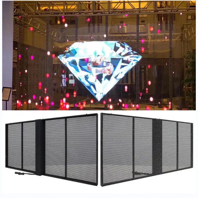 LED örgü şeffaf ince p3.91 p7.81 kalıp döküm 960x960mm dolap dış mekan tam renkli rgb LED reklam ekranı